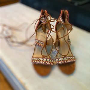 Bamboo bohemian strappy lace up sandals
